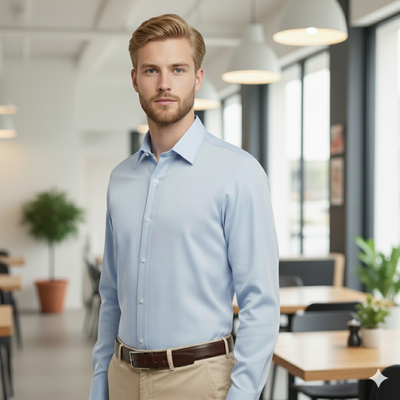 Emiliano Cotton Twill Blue Shirt