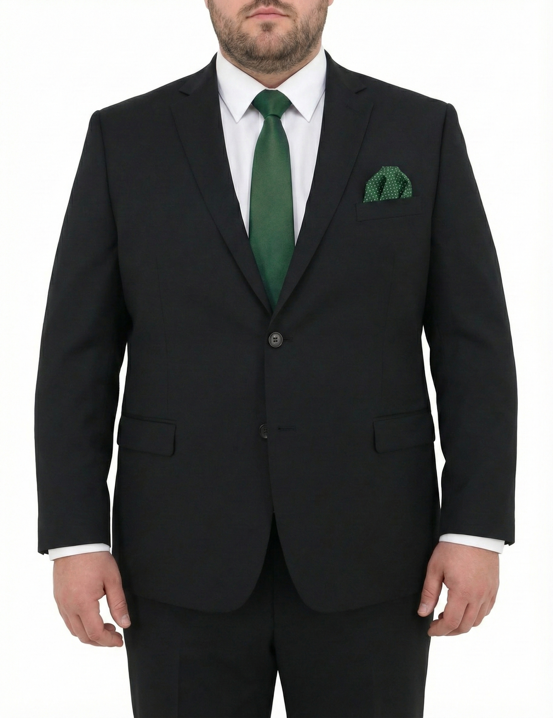 Big Mens Single Breasted Semi Slim Black Suit Set
